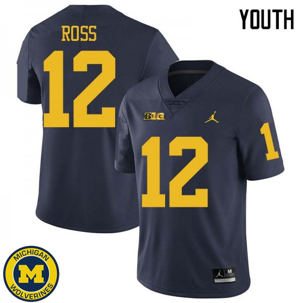 Youth University of Michigan #12 Josh Ross Navy Jordan Brand College Game Jersey